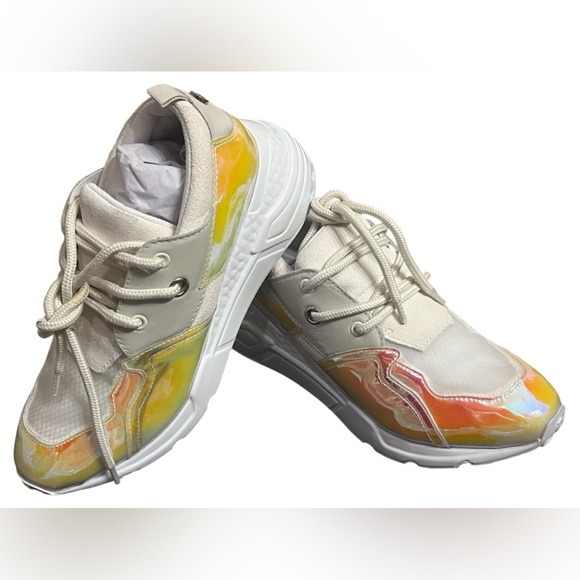 Steve Madden Cliff iridescent Leather, fabric and vegan suede sneakers NWOB - Picture 4 of 9